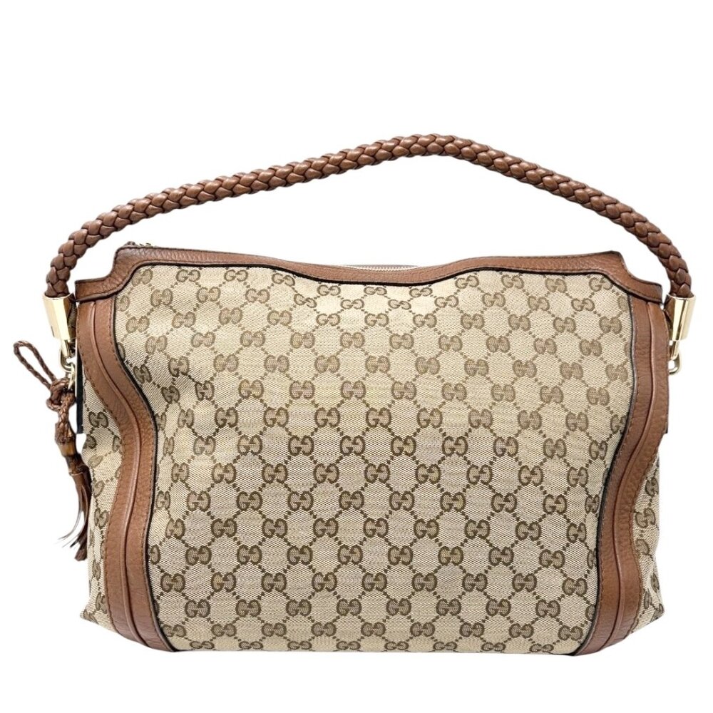 GUCCI Vintage GG Logo Monogram Shoulder Bag Brown Canvas Leather Bamboo [106428] - Picture 6 of 16